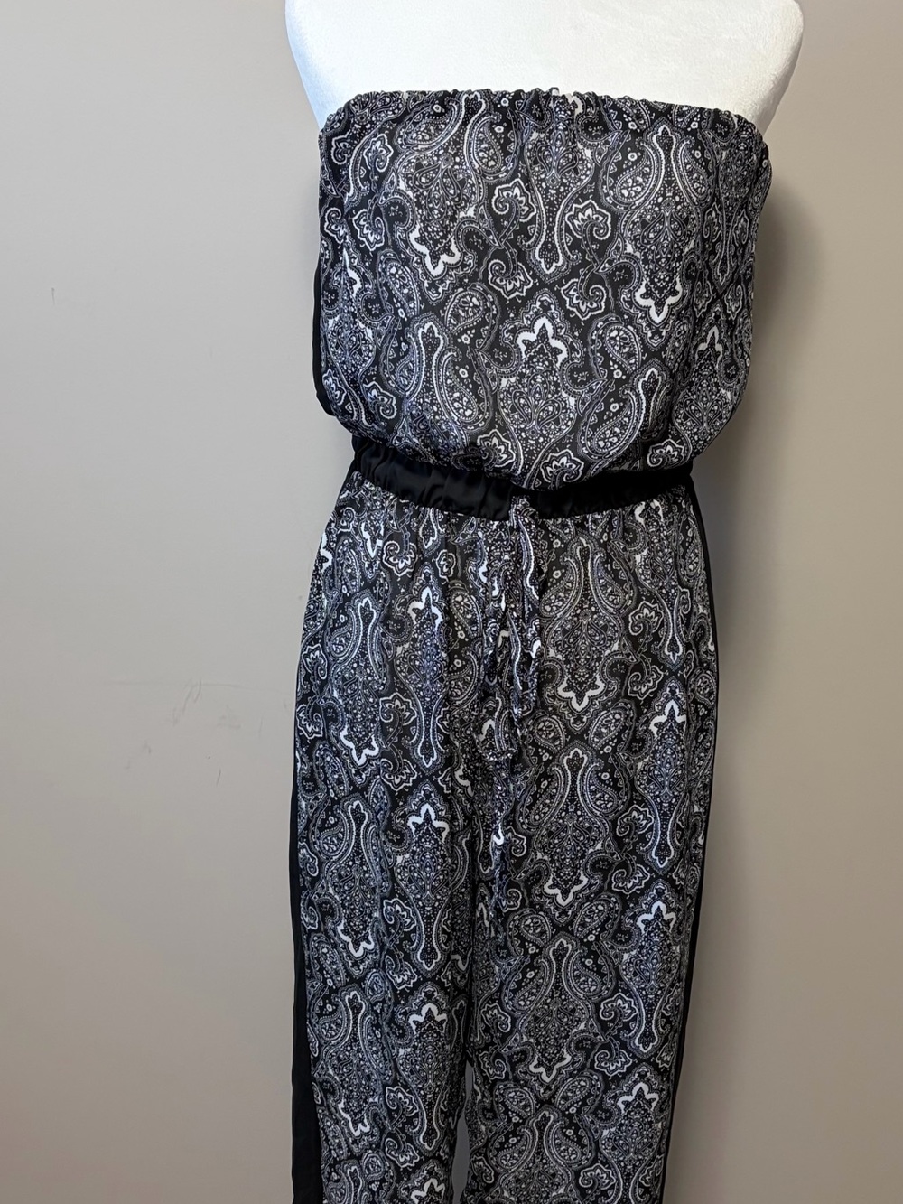Strapless Black & White Paisley Jumpsuit - Classic Summer Style